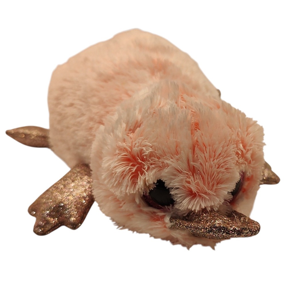 TY Stuffed Platypus Silk Beanie Boos Wilma Sparkle Eyes Pink Glitter Nine Inches